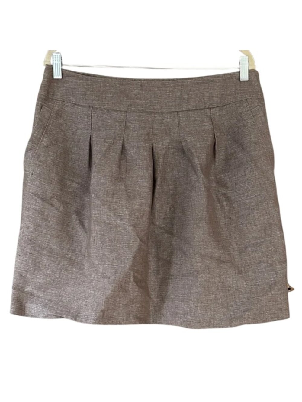 Ann Taylor Taupe Textured Skirt Pleated A-Line Work Office Classic Neutral